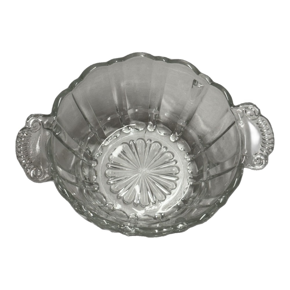 Vintage Pressed Glass Candy Dish Footed Bowl Scroll Handles - Picture 3 of 8